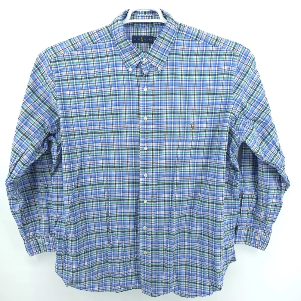 Ralph Lauren Shirt Mens 2XB Cotton Multicolor Plaid Long Sleeve Flesh Pony‎ - Picture 2 of 9